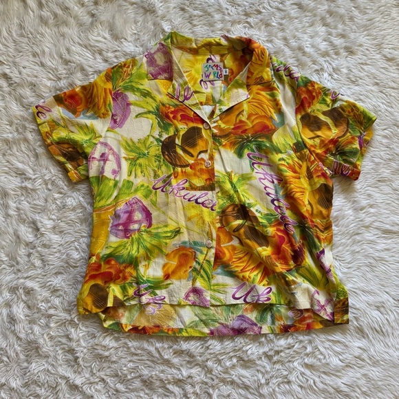Jams World Ukulele Print Button Up Shirt - Size Medium - Picture 1 of 5